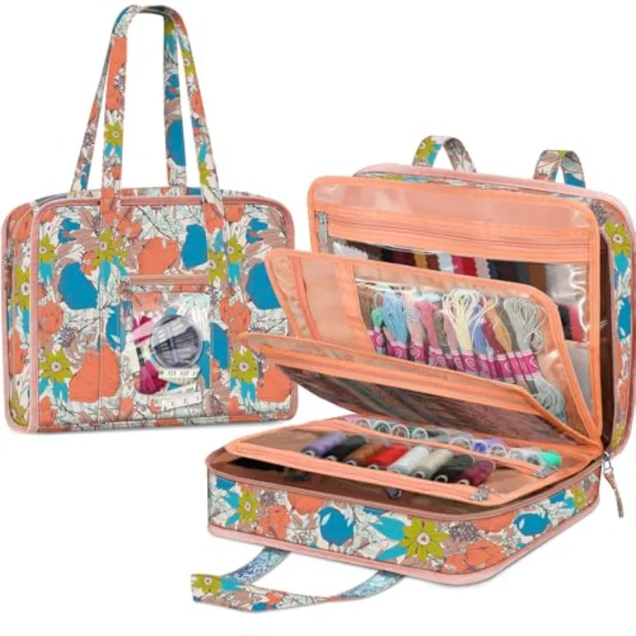 

Sewing and Craft Supplies Storage Tote Large Capacity Travel Packing Organizer Bag with Clear Pockets and Handle for Knitting C