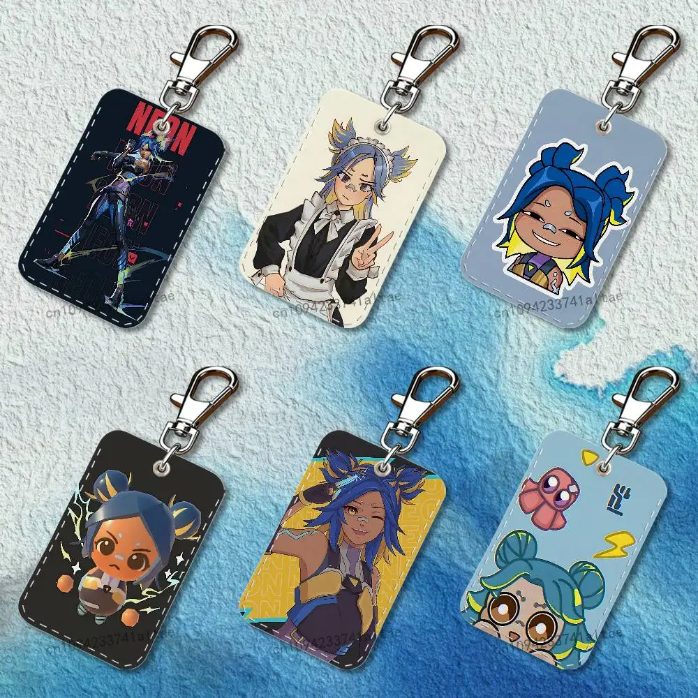 

Game V-Valorant Neon Rectangle Card Case Keychain Access Card Bag Key Tag Ring Leather Card Holder Key Ring Access