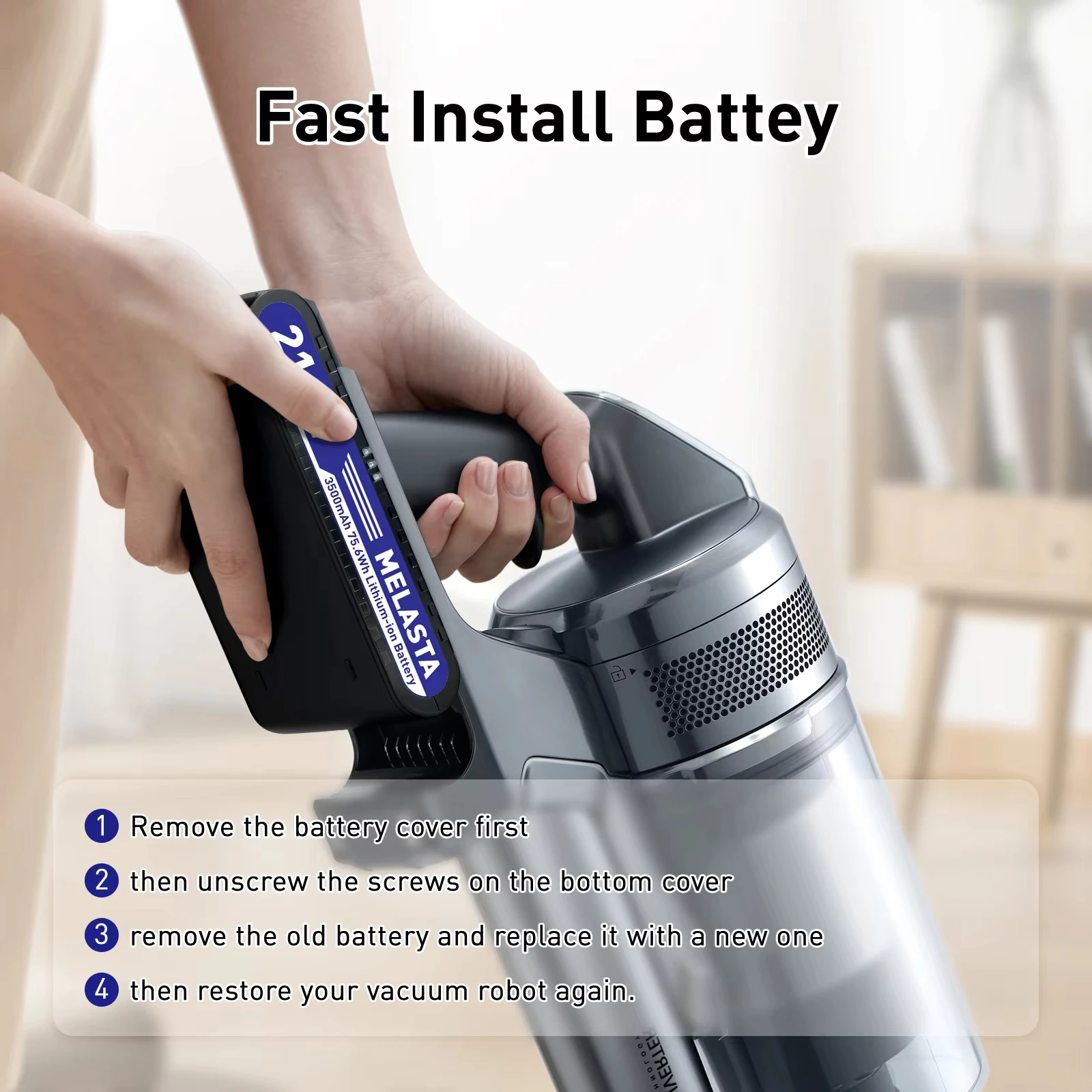 삼성 Jet 75, Jet 75+, Jet 75 Pet, Jet 90, Jet 90 Multi, Jet 90 애완동물 진공 청소기용 Melasta 3.5Ah 21.6V 교체용 배터리