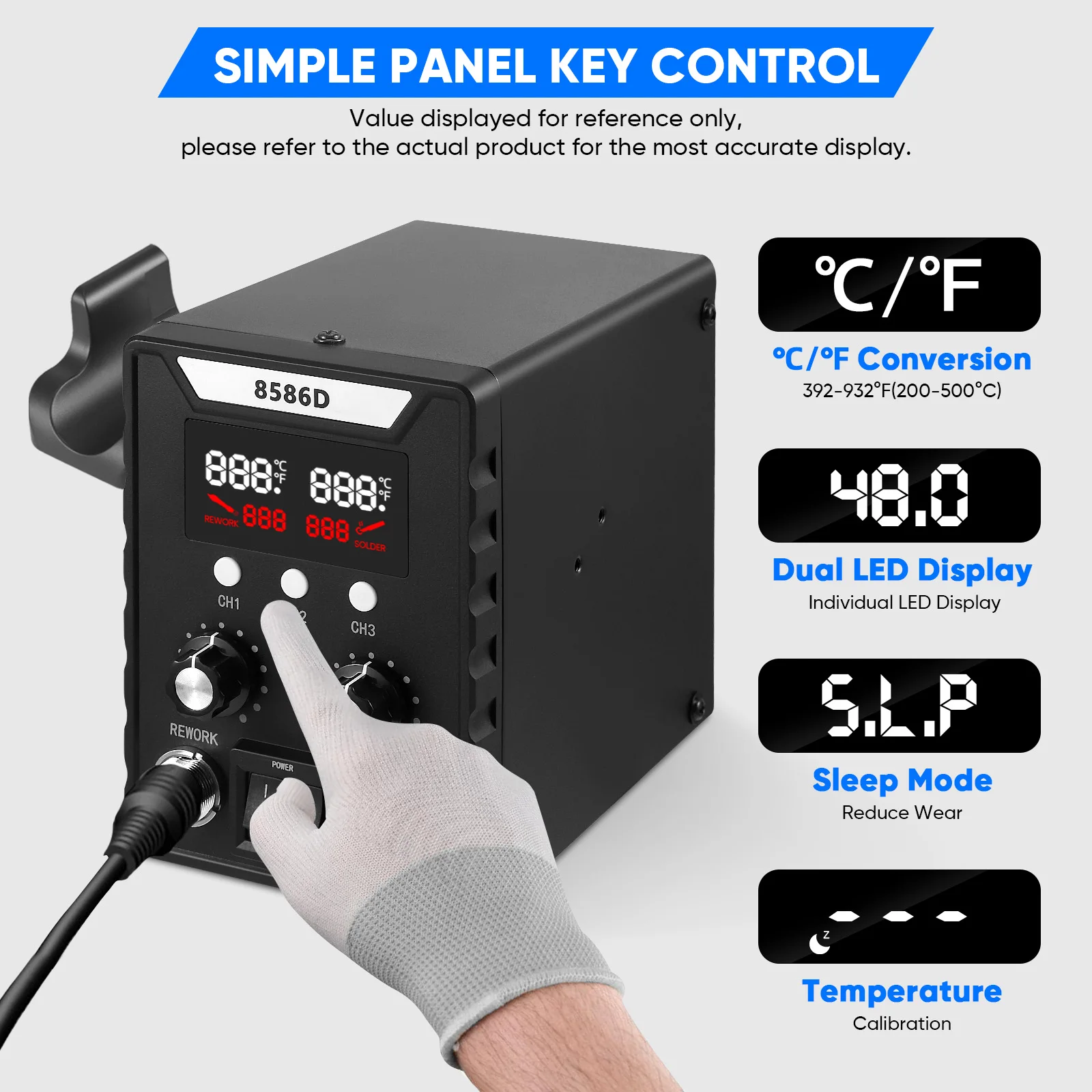 2-in-1 Hot Air Rework Soldering Station Soldering Iron 100-500°C Adjustable Temperature For BGA PCB IC Welding Repair