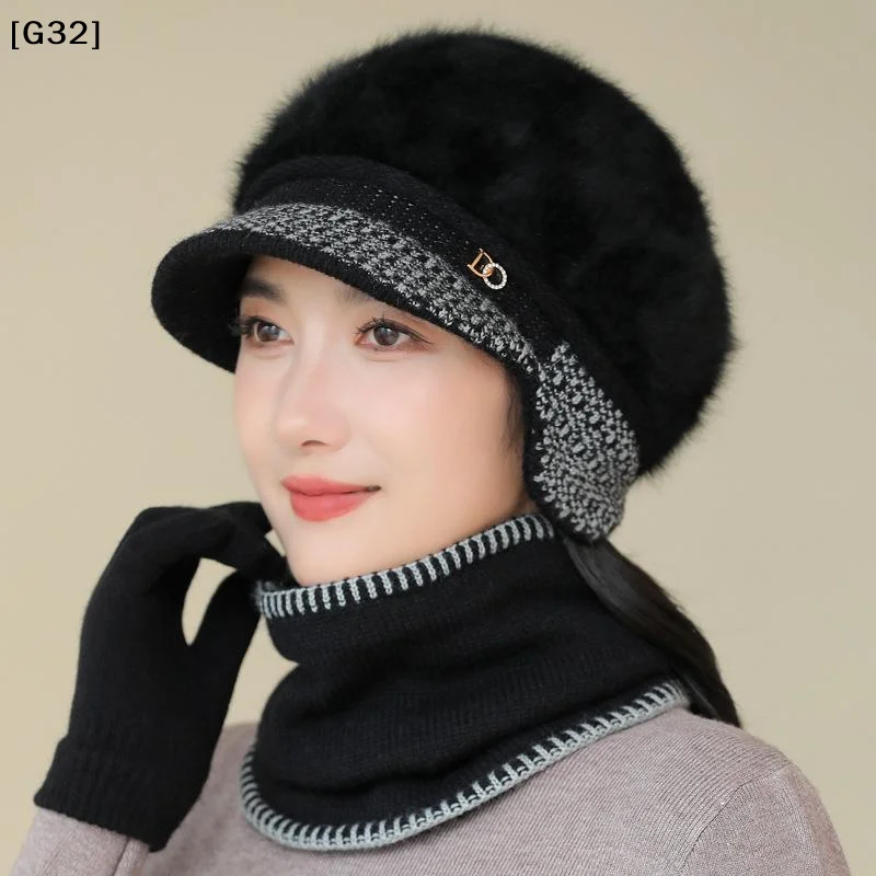 Women's Plush Lined Knit Hat, Winter Windproof Warm Rabbit Fur Blend Cap with Multiple Colors Available[G32]