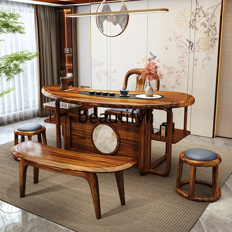 

yj32 Modern new Chinese ebony Tai Chi tea table household solid wood study living room fire stone Kung Fu tea table