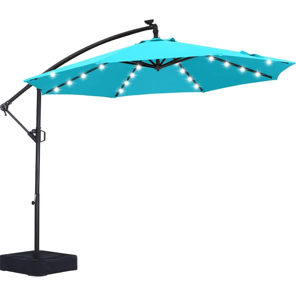 

10FT LED Patio Umbrellas Cantilever Umbrella with base, 360° Rotation Outdoor Lighted Offset Umbrella Bonus Fix Frame & Weights