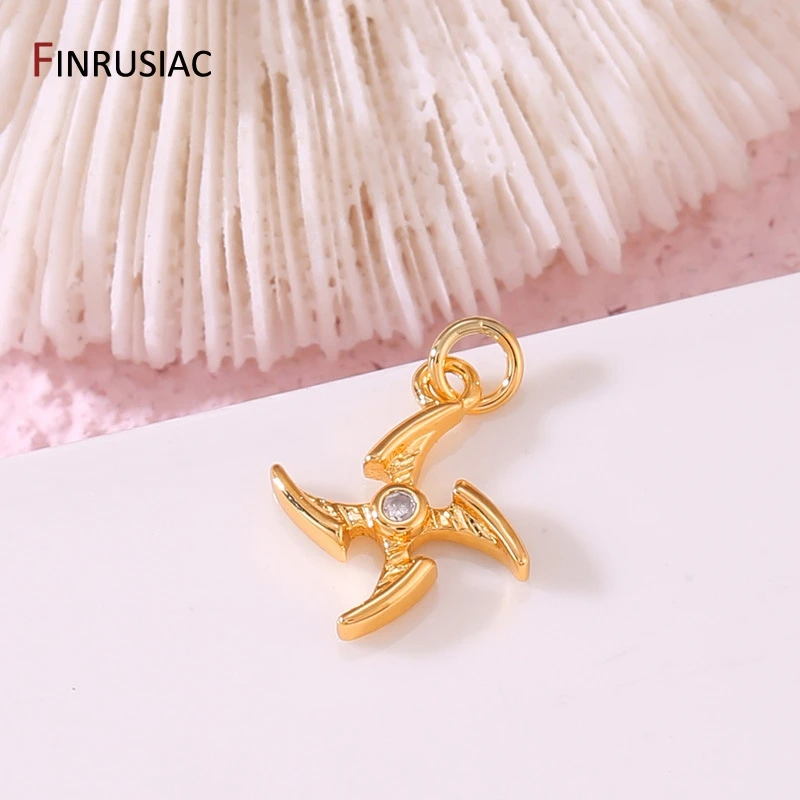 14K Gold Plated Brass Inlaid Zircon Trendy Sun Star Moon Celestial Compass Charms For Jewelry Necklace Bracelet Making Supplies