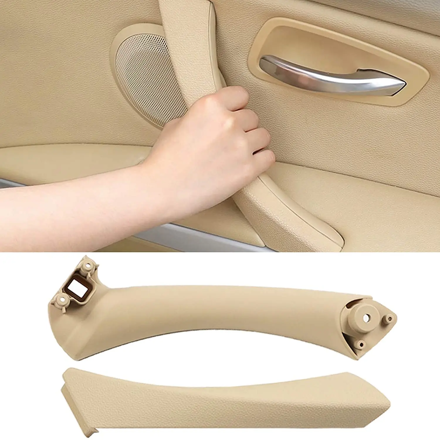 Car Right Side Beige Inner+Outer Door Panel Handle Pull Trim Cover For-BMW E90 E91 328I 335I 328Xi 335Xi