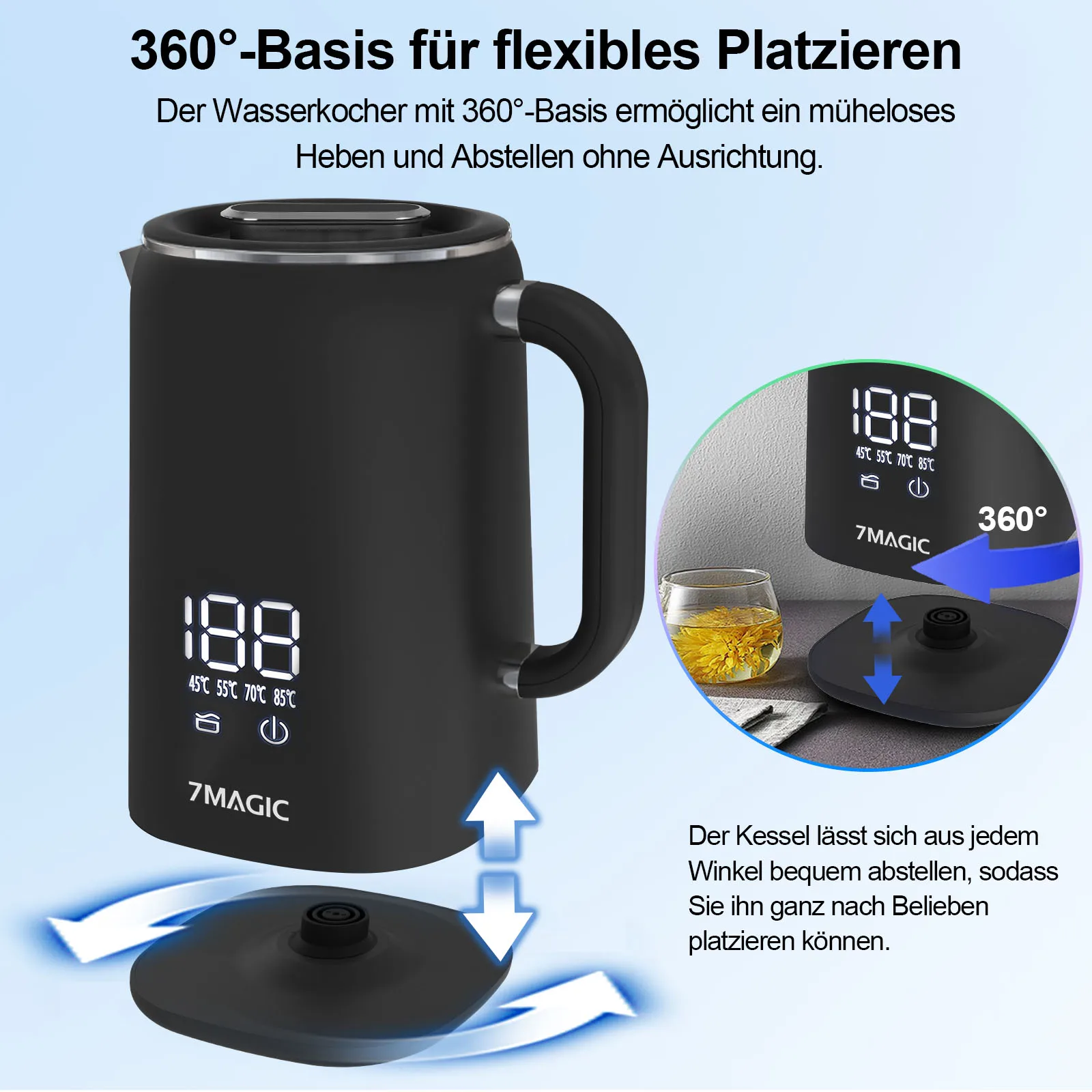 غلاية ستانلس ستيل مع ضبط درجة الحرارة (40 ° ج 100 ° ج) غلاية شاي 1.7 لتر تحافظ على الدفء، شاشة LED مع درجة الحرارة