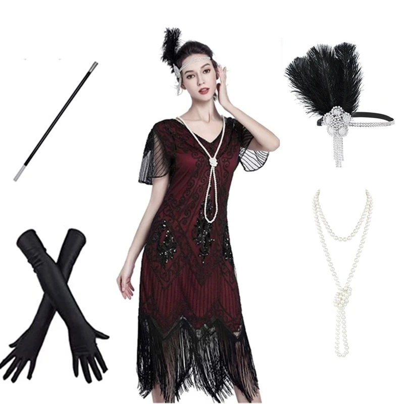 2023 New Dress Retro Gatsby Dress 1920s Sequin Dress Popular European and American Sexy Tassel Evening Dress