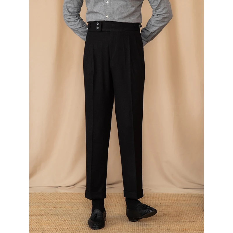 

Повседневные мужские брюки Neapolitan с высокой талией, итальянские костюмные брюки, регулируемые синие джентльменские длинные брюки на осень-весну