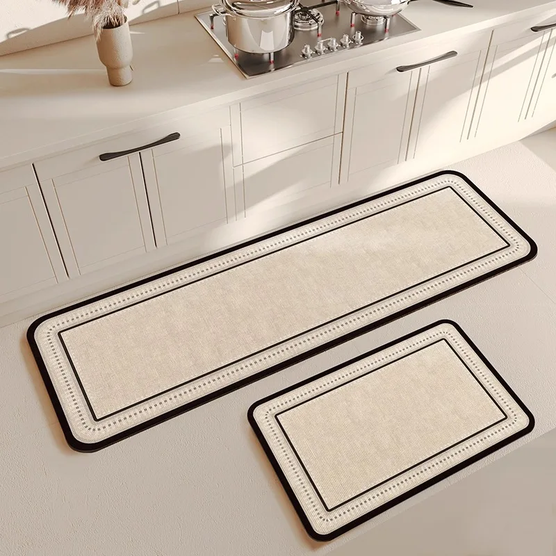 Kitchen Rug Simple Lines Waterproof Leather Carpet Anti-slip Floor Mat Long Rugs Home Decoration Foot Mats Oil-proof Alfombra