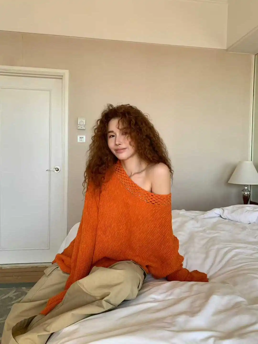 

Loose Long Sve Knitted Top Korean Sle Lazy Hook Flower Design Casual Faion Polyester Fiber Women's Pullover Spring Season
