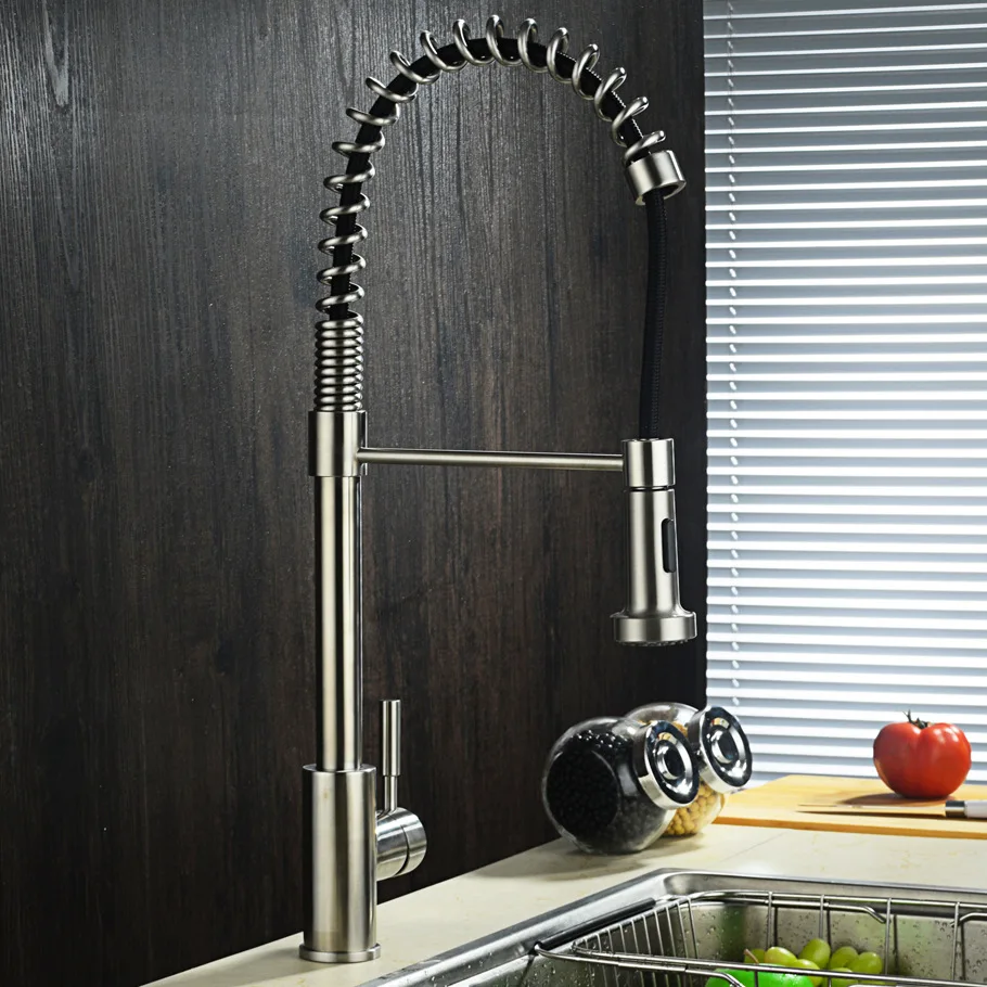 

Brushed stainless steel kitchen faucet spring pull-out hot and cold faucet multifunctional nozzle set CB1005