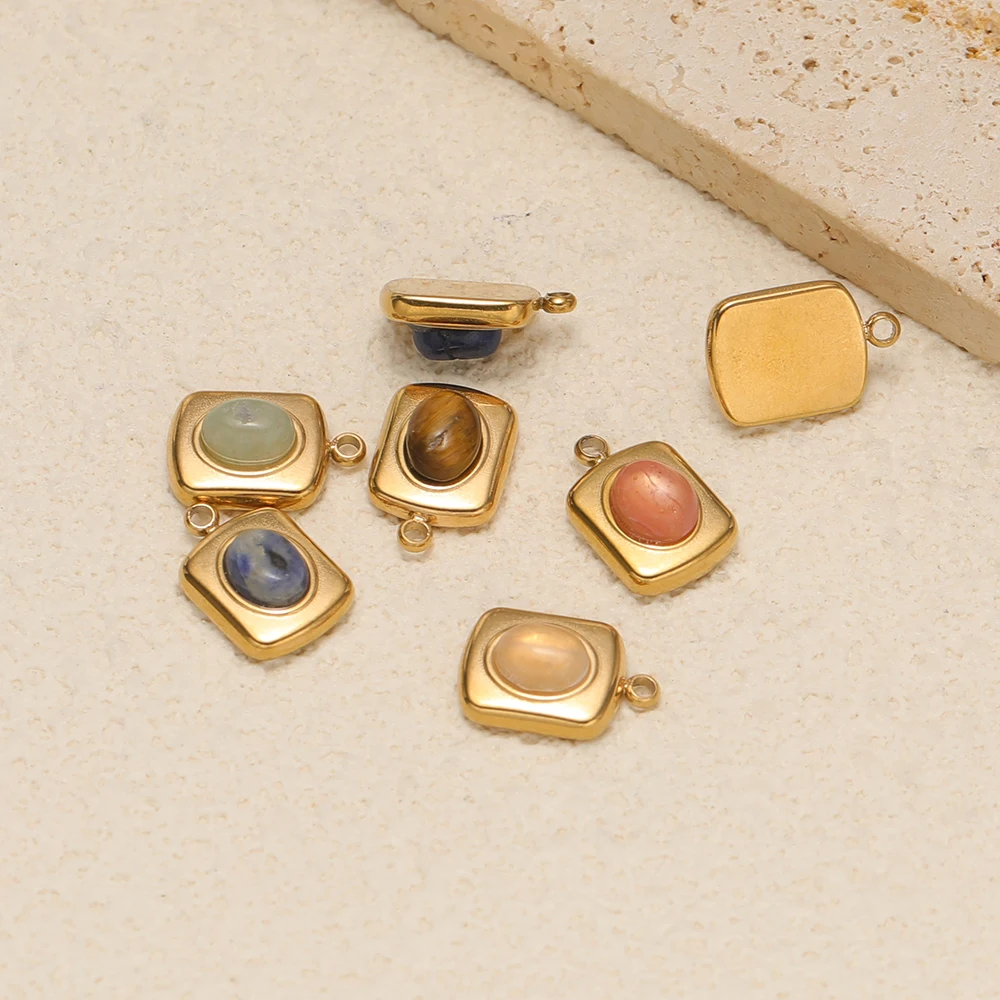 5 Stück Edelstahl-Naturstein-Anhänger in kleinem Rechteckformat für DIY-Schmuck, Halsketten, Anhänger, Ohrringe für Frauen und Mädchen. – Detail 4