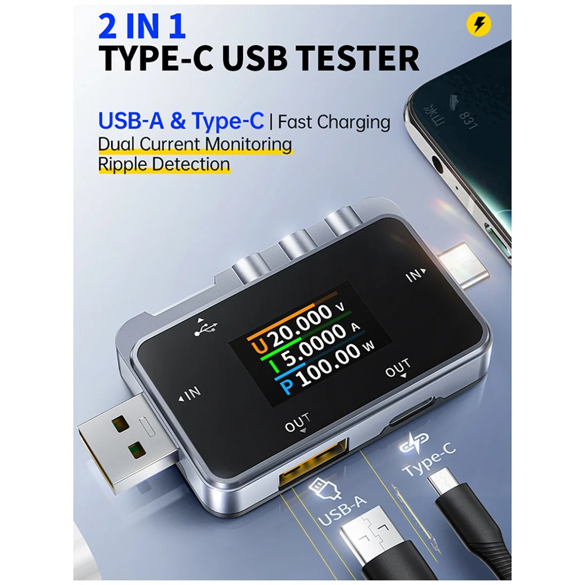 حار FNAC-28 USB تستر نوع-C الحالي والجهد متر شحن سريع بروتوكول كشف الزناد السلطة متر A إلى C