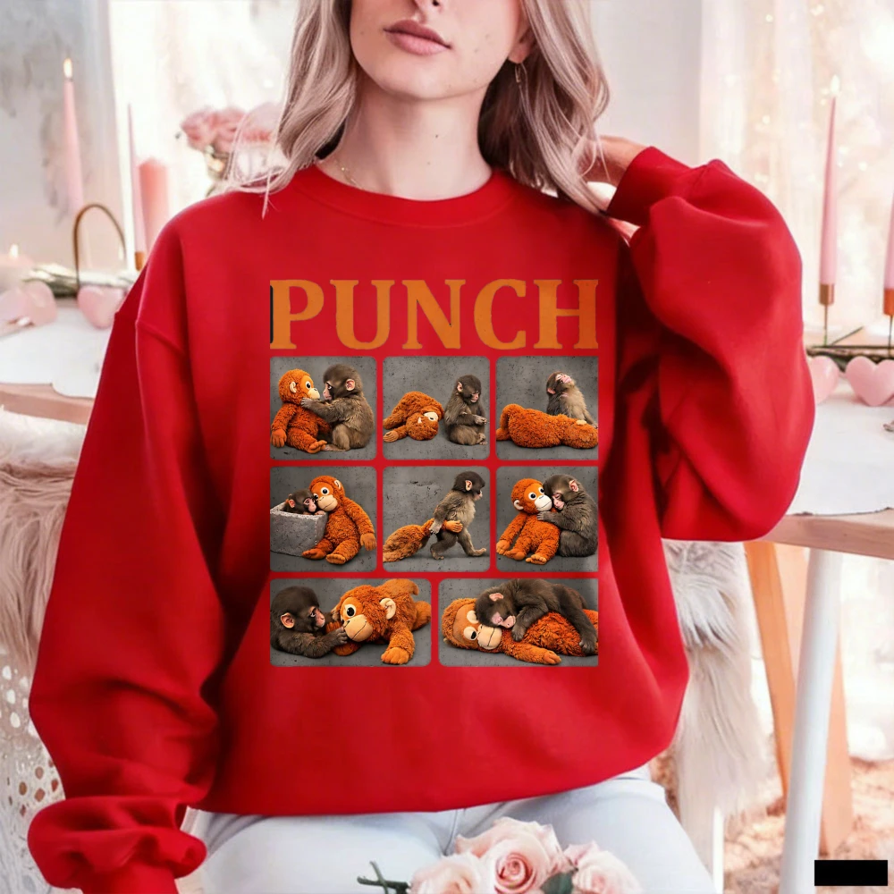 

Playful Vintage Monkey Collage Punch Graphic Winter Crewneck Sweatshirt Lovely Fashion Pullover Retro Casual Matching Hoodies