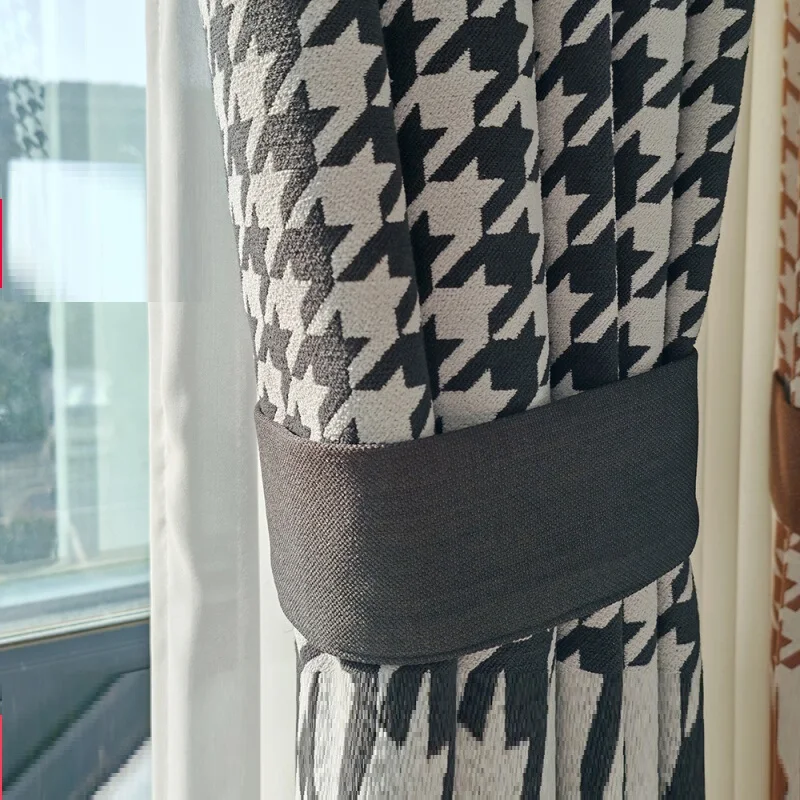 

Luxury Houndstooth Blackout Curtains - Thickened Linen Cotton Dual-Side Jacquard,Modern Gray for Bedroom,Thermal Insulation