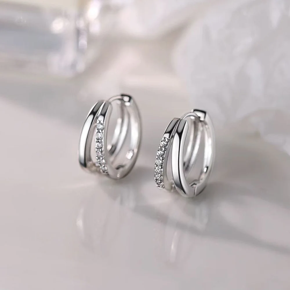Real 925 Sterling Silver Double-layer Zircon Round Hoop Earrings For Women Trendy Fine Jewelry Niche Advanced Accessories