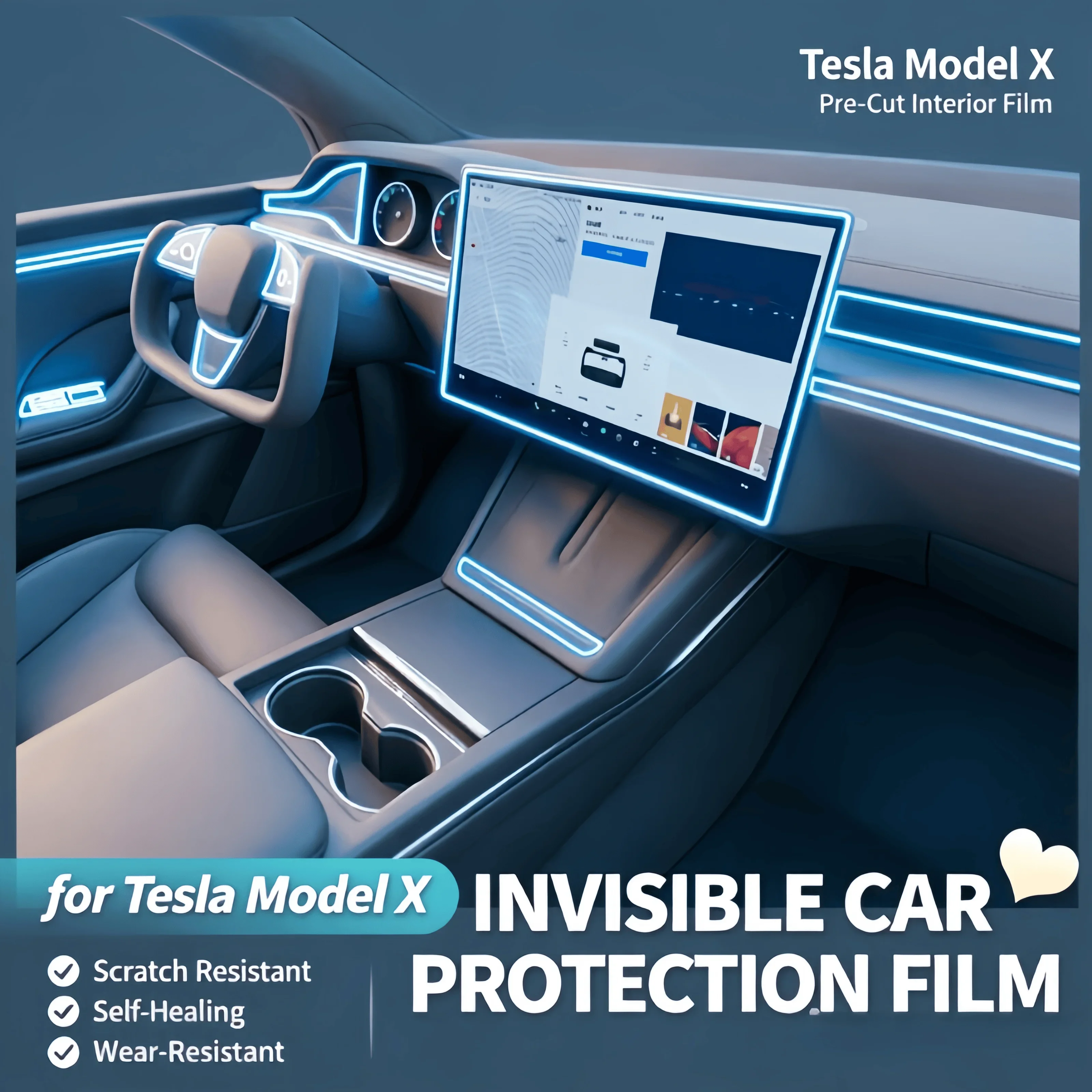 For 2023 Tesla Model X interior screen film center console car accessories navigation center console protective film