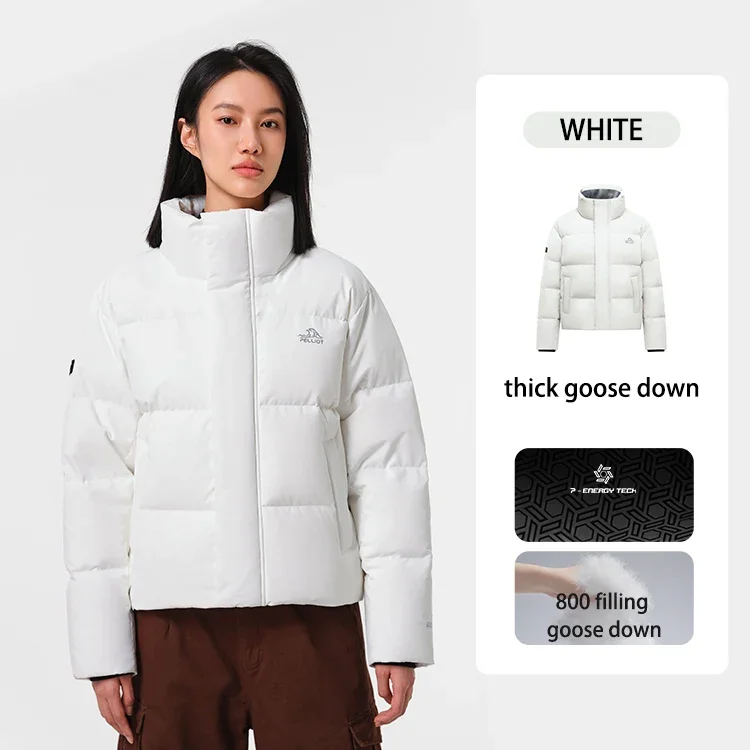 essential warm waterproof windproof ladies outdoor short winter puffer 800 fill down insulation stand collar down jacket