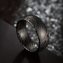 New Damascus Steel Grain Titanium Steel Ring Black Couple Tide Titanium Steel Finger Ring Wedding Jewelry for Men