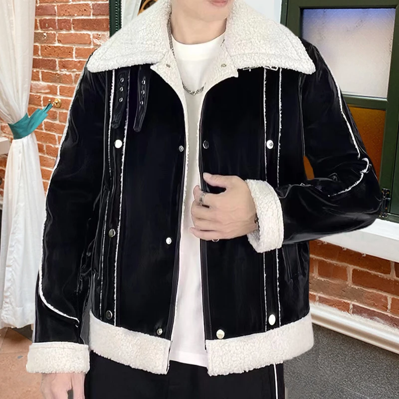 

Winter Men Lapel Jackets Casual Social Clothing Korean Style Slim Fit Faux Leather Jacket Men Short Coat Jacket Streetwear Homme
