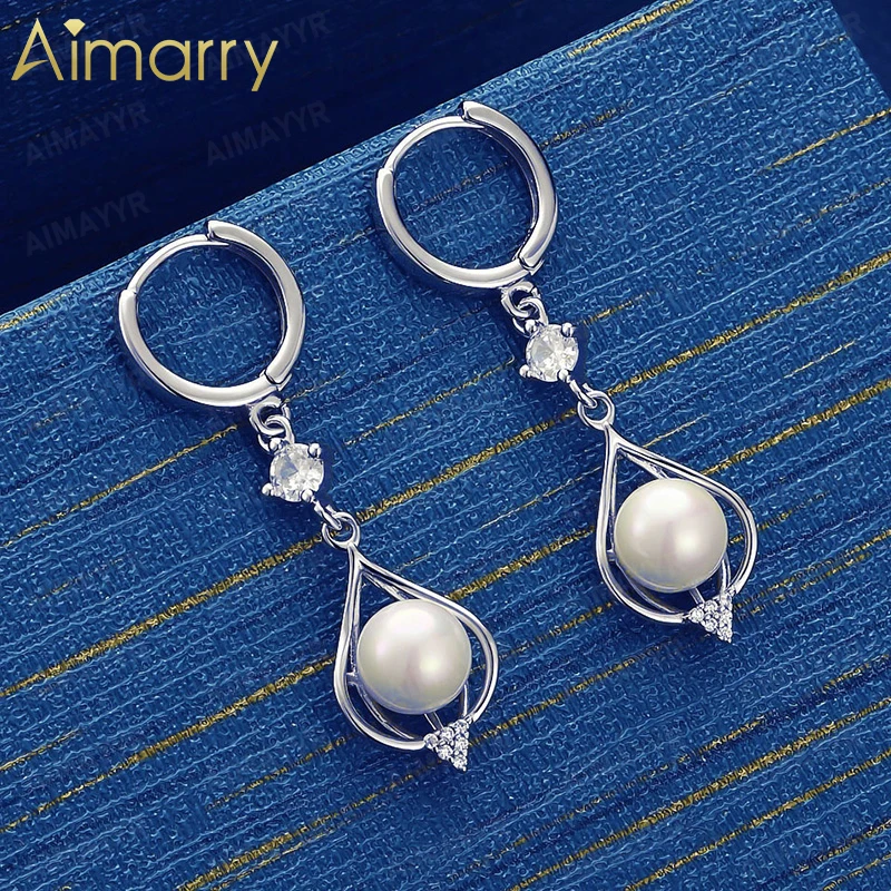 925 Sterling Silver Hollow Water Droplet Pearl Light Luxury Set AAA Zircon Earrings for Women High-quality Fashion Jewelry