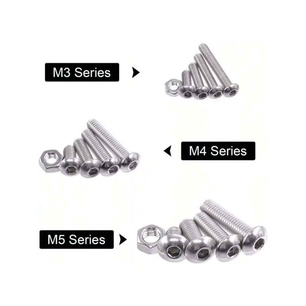 500 PCS Hex Head Screws M3 M4 M5 Flat Steel Stainless Steel Hexagon Socket Bolts and Nuts Set Bolt Nut Set Assortment Kit Box