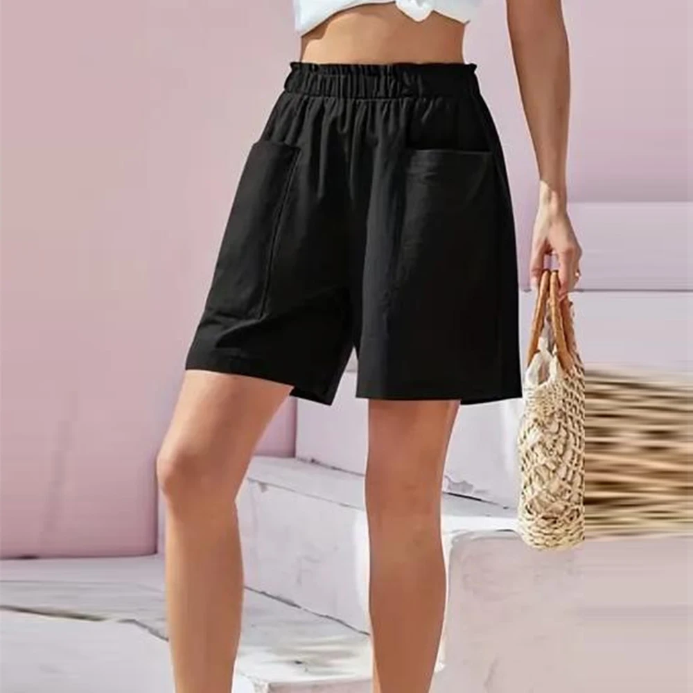 Pure Cotton Shorts Women Fashion Summer Street Casual Basic Shorts Office Lady Solid Loose Pockets Elastic Waist Short Pants