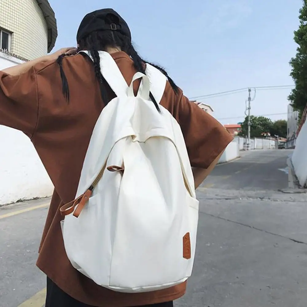 Fashion Canvas College Backpack Large Capacity Waterproof Travel Backpack Solid Color Computer Bag High School Students