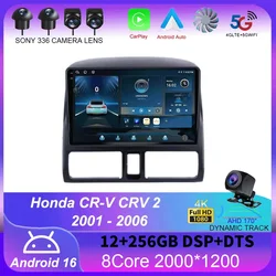 Android 16 Auto Multimedia Video Player For Honda CR-V CRV 2 2001 - 2006 Carplay GPS 2 Din 360 Camera CAR Radio Cooling Fan QLED