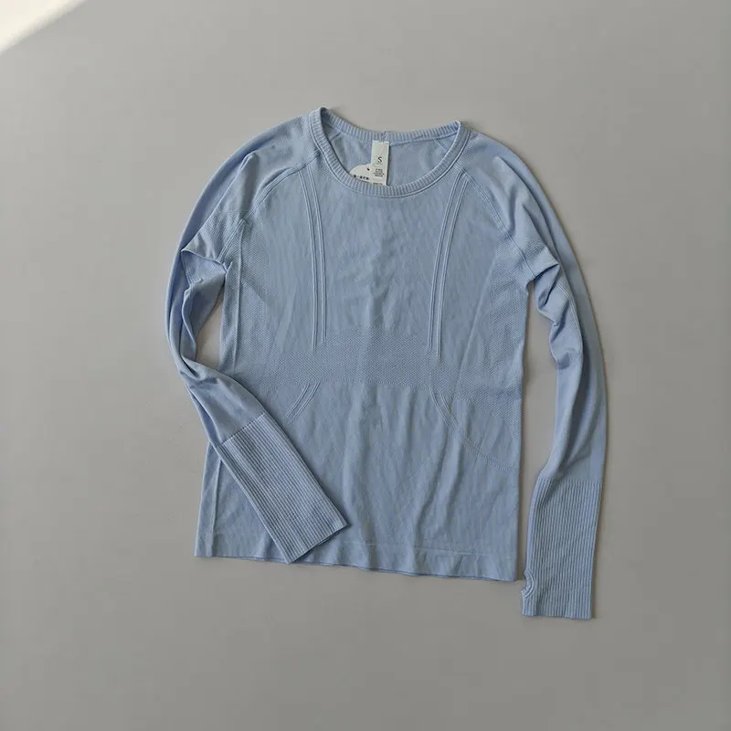 Nahtloses Yoga-T-Shirt für Damen, Sport-Top mit Rundhalsausschnitt, schmal geschnitten, langärmelig, für Laufen, Fitness, Workout, Gym – Detail 26