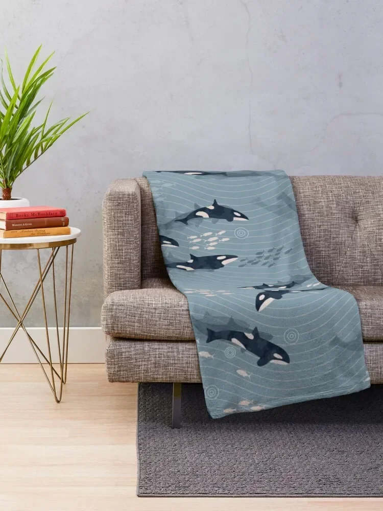 Orca in Motion / blue-gray ocean pattern Throw Blanket Luxury Thicken Flannel Blankets