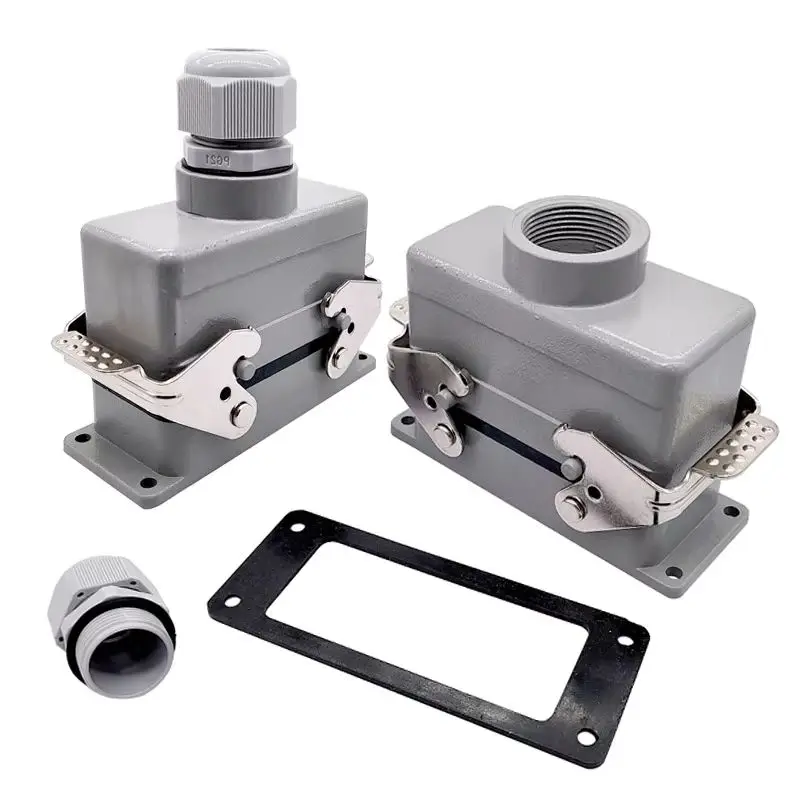 Heavy Duty Industrial Rectangular Connector Plug 16p 16A Screw Connection 500V HDC-HE016-1/2/3/4 F/M for Electrical Engineering