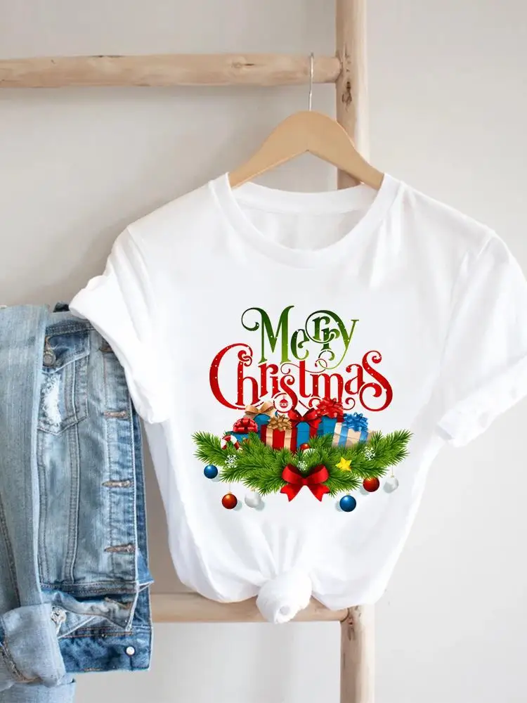 

Gift Lovely Style New Year Christmas Graphic T Shirt Print T-shirt Top Fashion Female Short Sleeve Women Holiday Tee Clothing