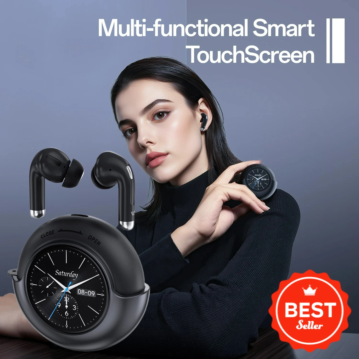 Smart AI Touch Screen Earbuds 30H Total Playtime Bluetooth 54 Wireless Headphones 13mm Driver IPX5 Waterproof Sport