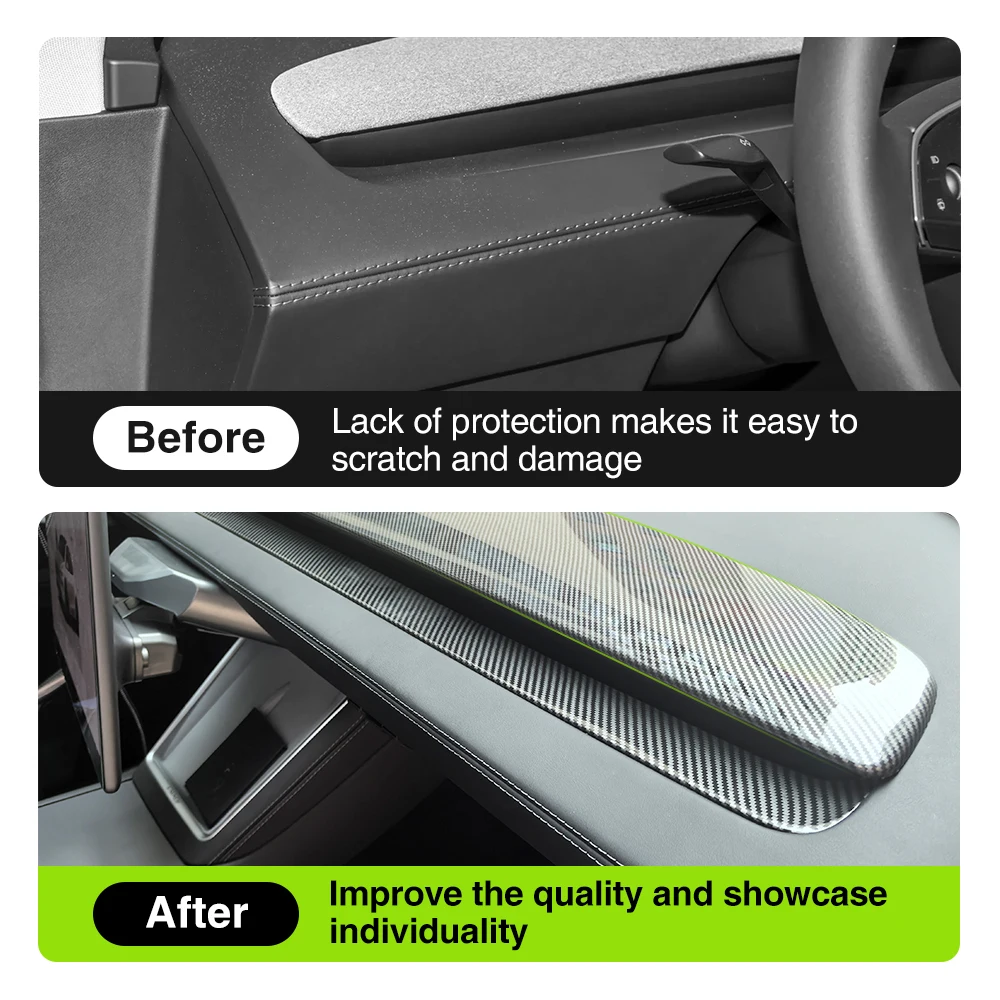 Heenvn Dashboard Cover For Tesla Model Y Juniper Model YL Model 3 Highland 2025 2026 ABS Car Dashboard Panel Wrap Protector Trim