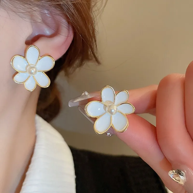 Summer Flower Earrings Dyeing Enamel Drops Glaze Earrings Pearl Color Earrings Candlelight Retro Color Drops Oil Earrings