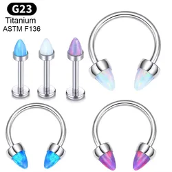 G23 Titanium ASTM F136 Opal abret Lip Piercing Nose Ring Jewelry for women Tragus Helix Tongue Opal Rings