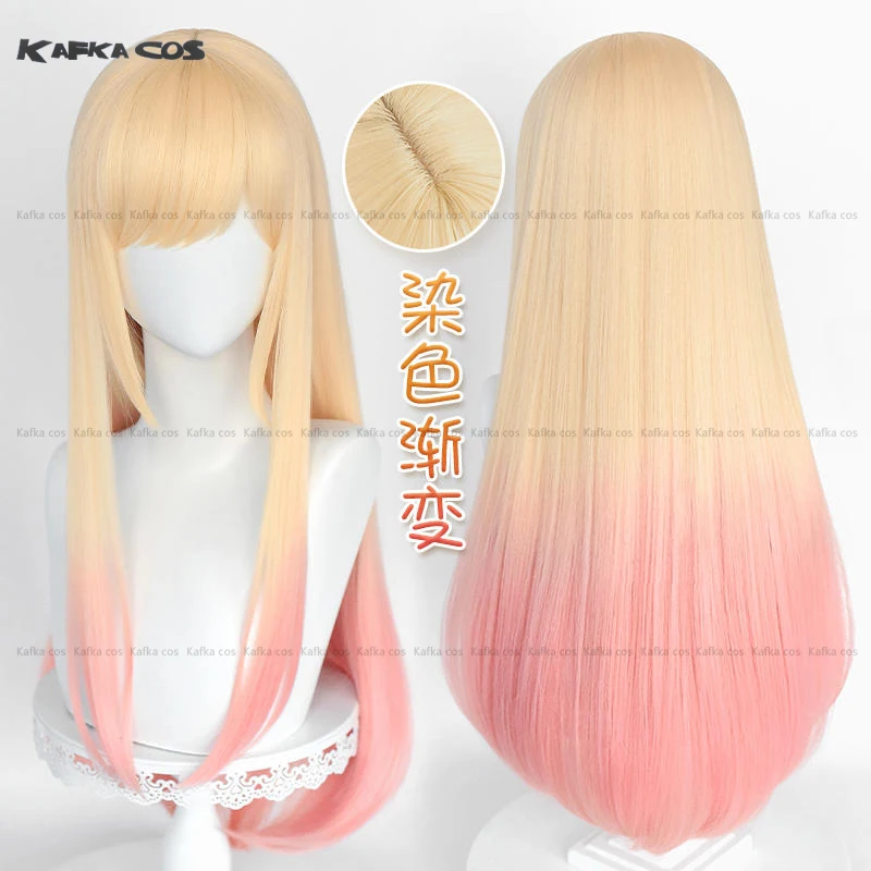 Anime Marin Kitagawa Cosplay Wigs Earrings Prop 80cm Long Straight Pink Dyed Gradient Heat Resistant Wig For Women Halloween