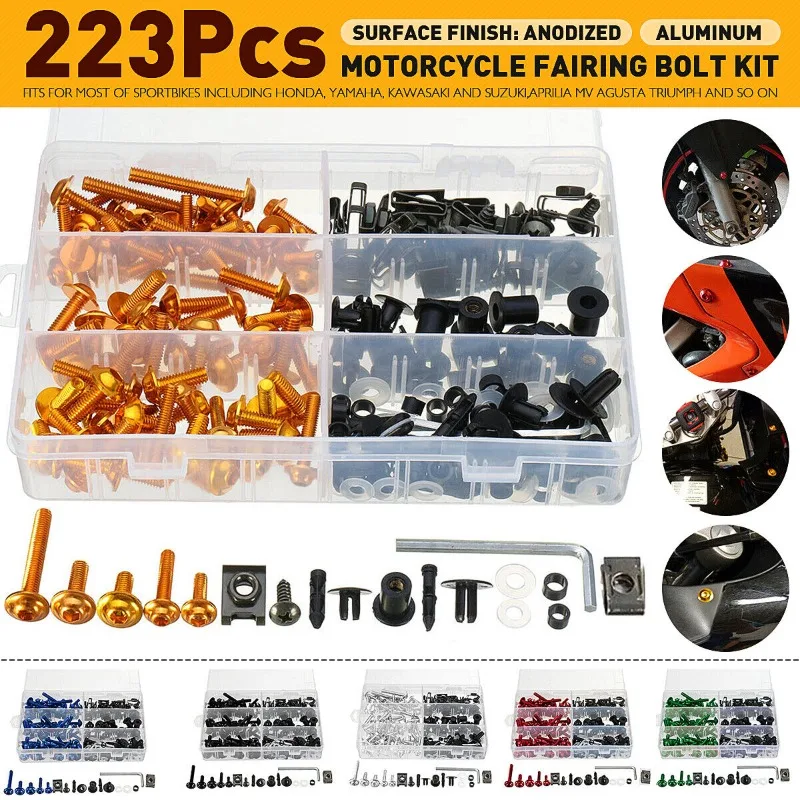 223pcs Fairing Bolt Nut Body Screws For Yamaha YZF R1 R3 R6 R6S R25 FZ1 FZ6 FZ8 MT07 MT09 FZ07 FZ09 Tracer FZR 600 750R