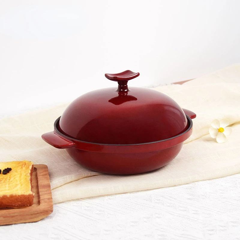 

22cm Enameled Cast Iron Pot Bright Red Saucepan Seafood Pots Pig Iron Non-stick Cooking Pot National Kettle Shallow Seafood Pan