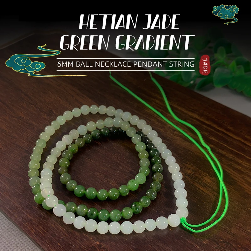 6mm Authentic Hetian Jade Green Gradient With 108 Beads Necklace Pendant String Multi-circle Jewelry Bracelet With Gift Box