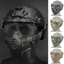 Máscara tática com óculos conjunto tiro airsoft cs wargame máscaras paintball caça acessórios