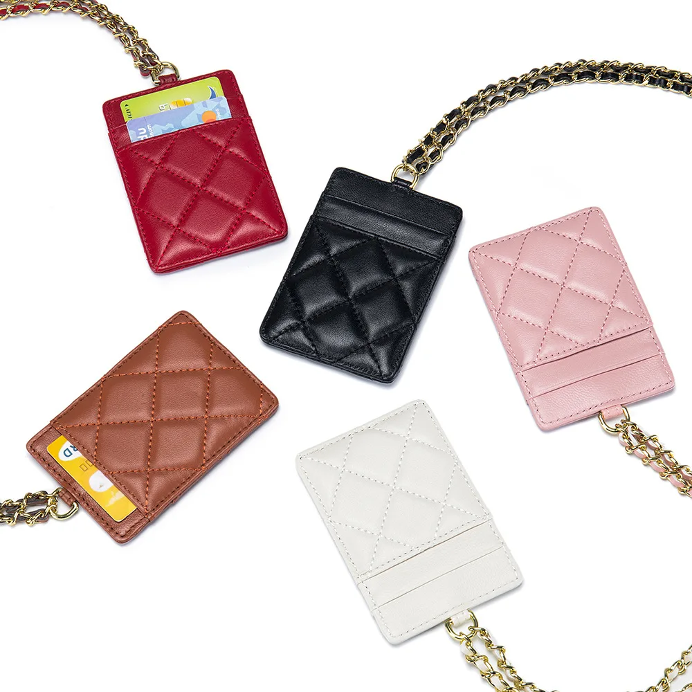 Luxury Brand Designer Card Holder Sheepskin Work Document Bag Diamond Women\'s Fashion ID Name Card Neck Chain Employee Card Bags