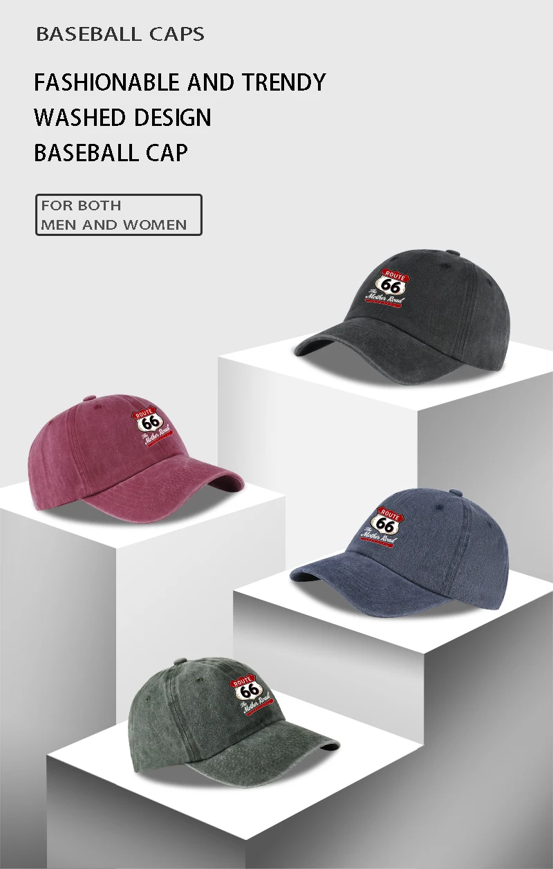 Vintage Route 66 „The Mother Road“-Baseballkappe mit Aufdruck, verstellbar, Unisex, Biker-Reise-Sonnenhut – Detail 1