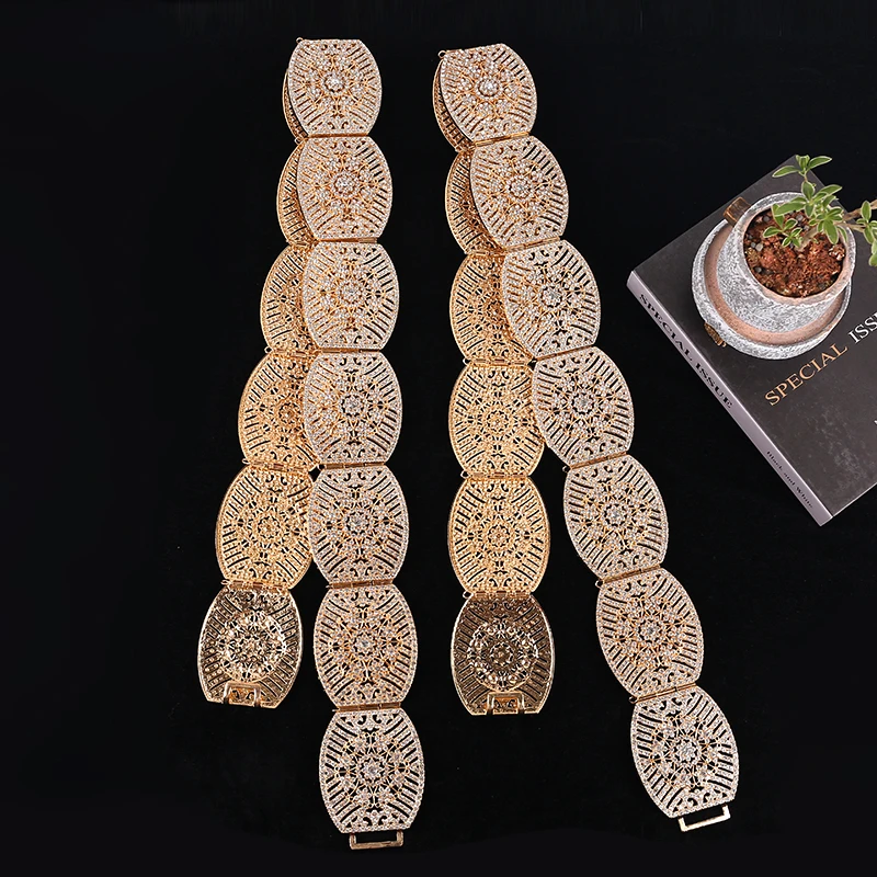 Luxurious Moroccan Jewelry Caftan Belts for Bridal Full Crystals Wedding Waist Band Gold Color Arabic Royal Wedding Belts