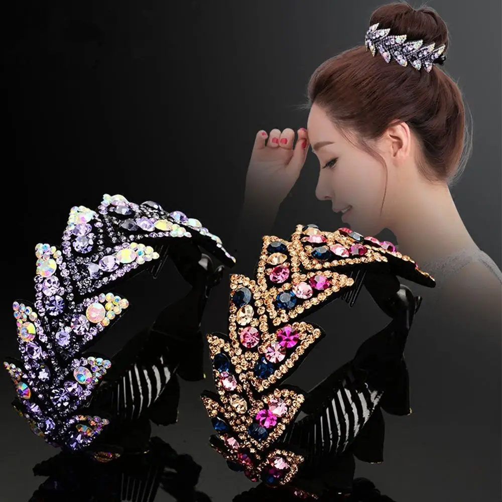 Fashion Shiny Women Ponytails Hair Claw Rhinestone Bird Nest Twist Clip Bun Maker Headwear Leaves Hair Claw Floral