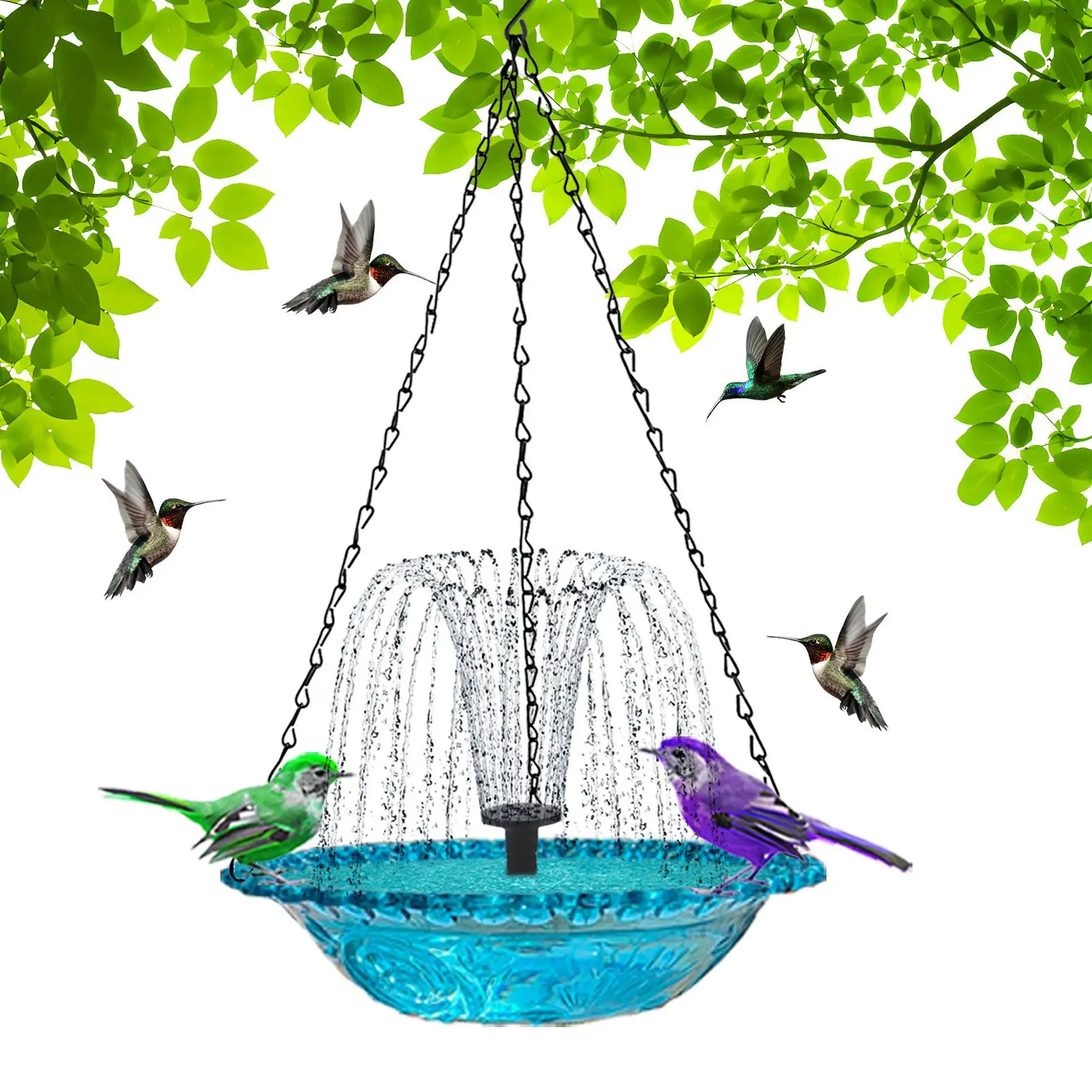 Outdoor Solar Hanging Bird Bath Fountain Garden Water Bowl Feeder Decoration for Relaxation Patio