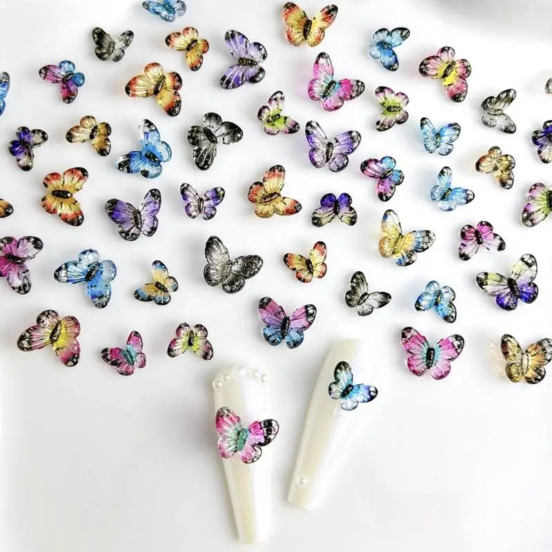 

3D Resin Colored Mixed Butterfly Nail Charms Mini Aurora Series Animals Nail Art Decorations for DIY Nail Phone Case Accessories