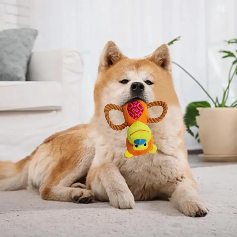 Dog Stuffed Toys Cute Animal Shape Plush Chewing Toy With Double Ropes Interactive Puppy Rope Chew Toy Soft Crinkle Dog Toy For