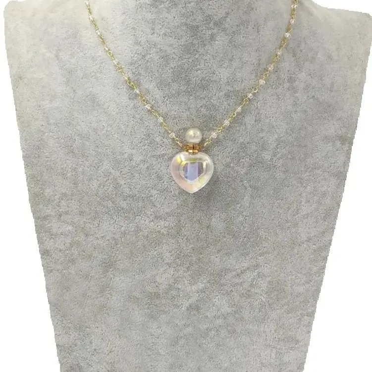 WT-N1237 New Arrival Style Heart Shape Essential Oil Bottle Necklace Special Romantic Crystal Quartz Stone Perfume Necklace